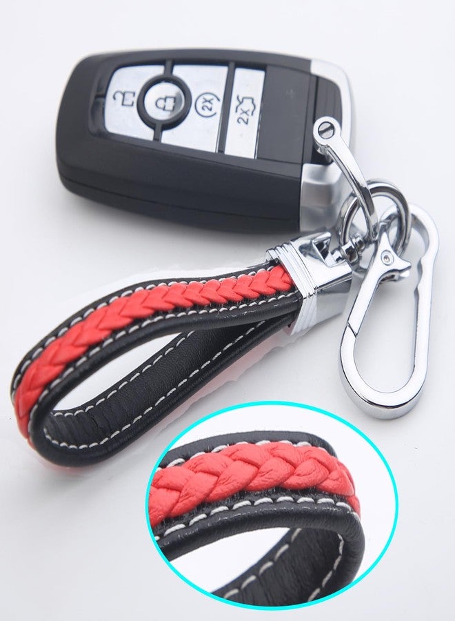 Mtverver New Woven Rope Key chain,Microfiber red leather keychain with 3 Key Ring and Anti-Lost D Ring - Image 3